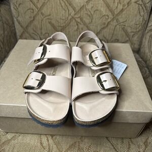 Birkenstock Milano Big Buckle High Shine Beige Leather Sandals Size 37 L6 Narrow
